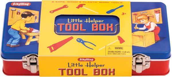 Schylling Toy Tin Tool Box with Tools - Metal Case Including 6 Tools - Ages 3+